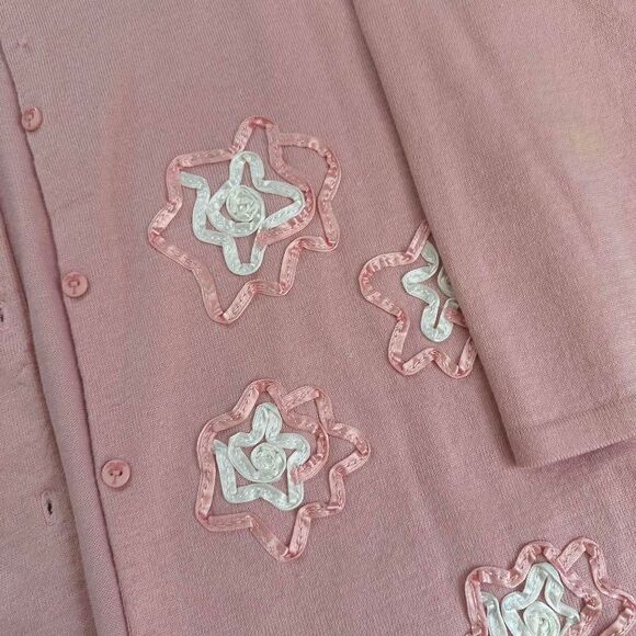 Coquette Balletcore Pink Embroidered Cardigan Vintage Soft Girl Grandma top - Picture 8 of 8